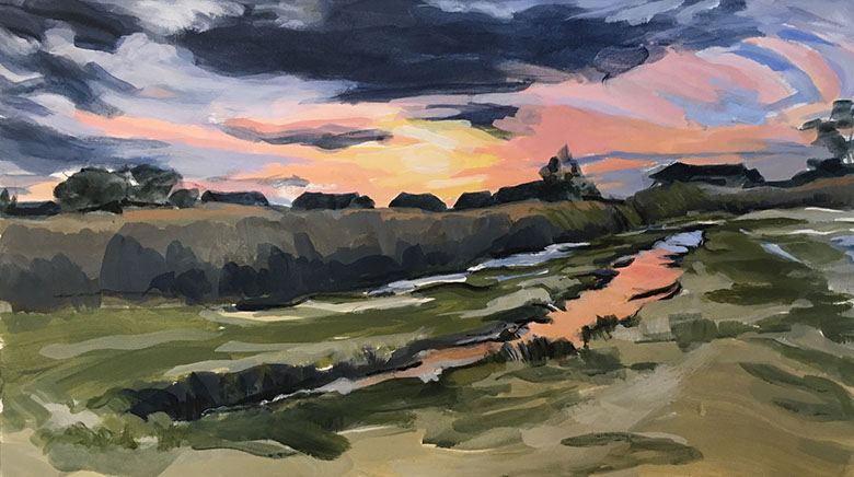 Sunset, Lewes Marshland, 2018, 11x 19.5 inches