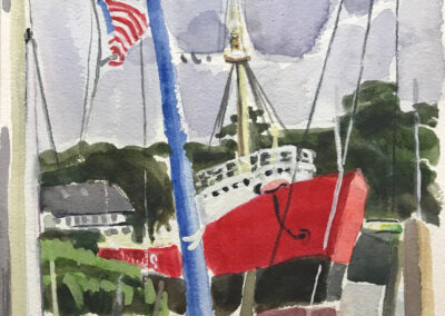 Painting titled "Lightship, Lewes," Watercolor, 7.75x 7.5 in, 2021