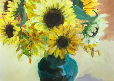 Sunflowers in Vase, Acrylic on Paper, 19x 17.25 in, 2022