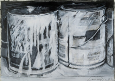 Paint Cans in Black & White, acrylic on paper, 21 1/2" x 29", 2007