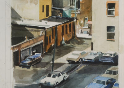 DC Street Scene from Above, watercolor on paper, 12 1/2" x 12 1/4", on loan, promised to Federal Reserve Board Collection
