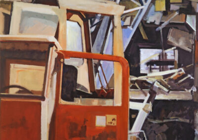 Orange Cab Demolition Split, acrylic on canvas, 30 1/2" x 38" , 1995