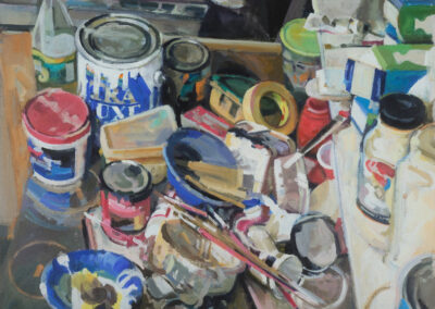 Paint Cans Table Top, acrylic on canvas, 26 1/2" x 35 1/2", 1990
