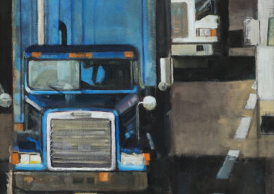 Two Trucks, Blue Truck, acrylic on canvas, 27" x 25"