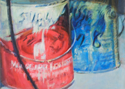 Paint Cans Red and Blue, acrylic on canvas, 14 1/2" x 15", 2005
