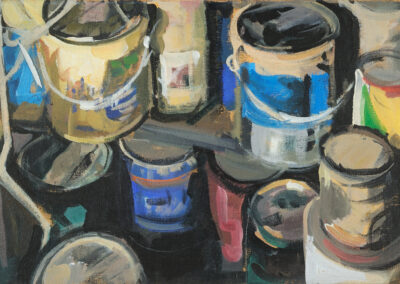 Paint Cans Jumbled, acrylic on canvas, 13 1/2" x 21", 2000