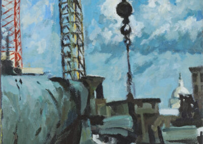 Dome and Construction Squared, acrylic on canvas, 14" x 13", 1990