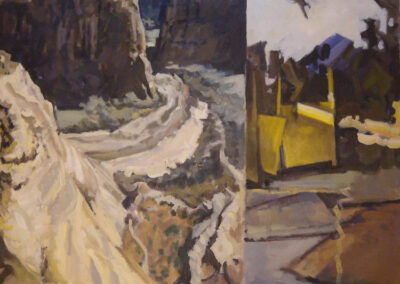 Canyon & Construction Split, acrylic on canvas, 26 1/2" x 36 1/2"