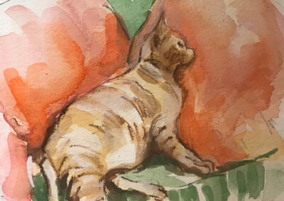 Sal With Pillows, Watercolor, 4.25x 6.25 in, 2023