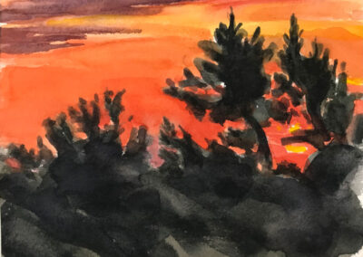 Sunset Over Dunes, Watercolor, 4.75x 6.25 in, 2021