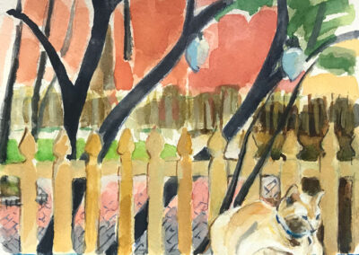 Painting titled Sal With Fence Background, Watercolor, 5x 6.25 in, 2022