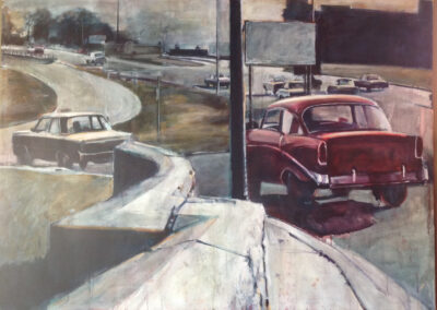 Two Cars on Freeway, Acrylic on canvas,47 x 65 in.
